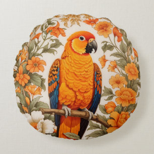 Beautiful Sun Conure William Morris Inspired Round Cushion