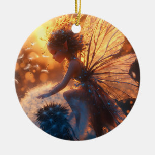 Beautiful Sun Fairy with Dandelion Ceramic Ornament