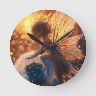 Beautiful Sun Fairy with Dandelion Round Clock