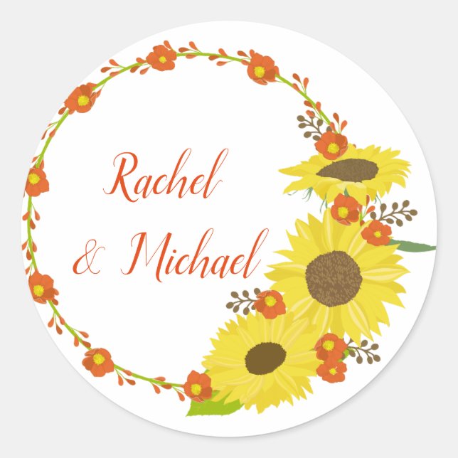 Beautiful Sunflower design Classic Round Sticker (Front)