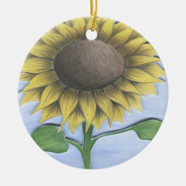 Beautiful Sunflower Drawing Ceramic Ornament (Front)