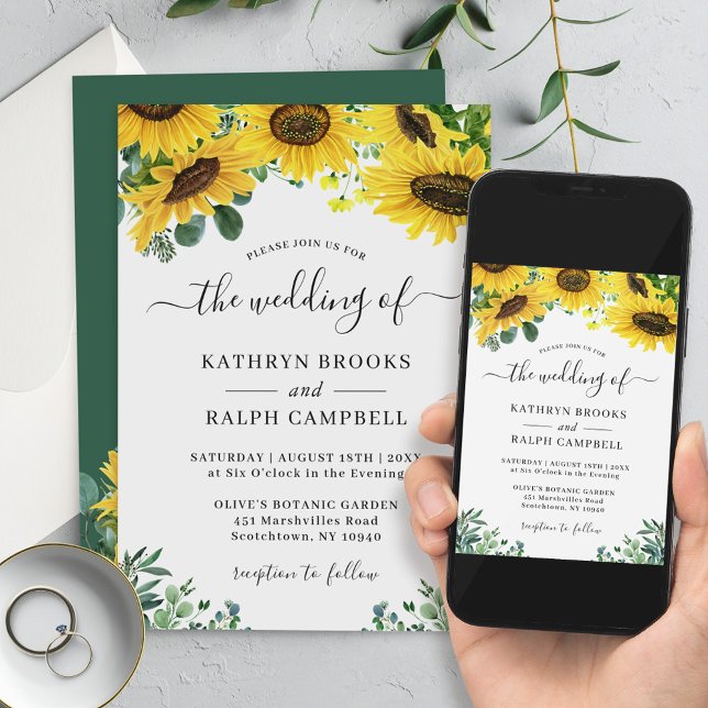 Beautiful Sunflower Eucalyptus Greenery Wedding Invitation (Creator Uploaded)