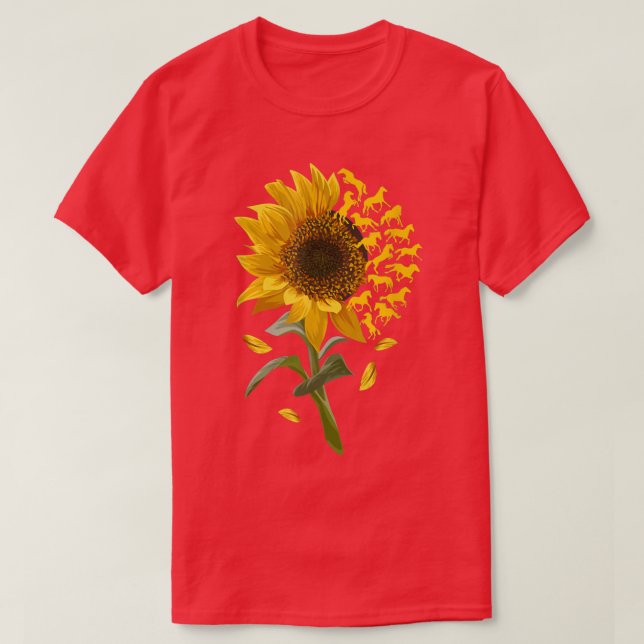 Beautiful Sunflower Horse Racing Flower Equestrian T-Shirt (Design Front)