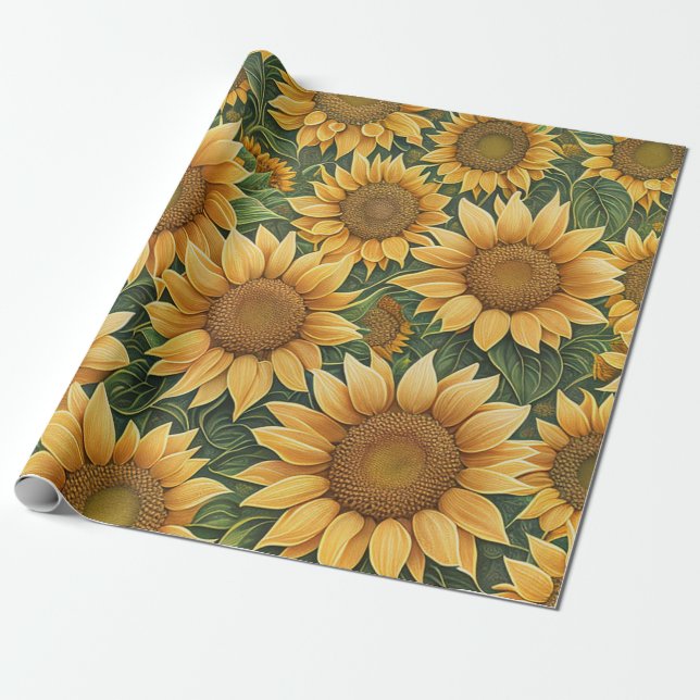 Beautiful Sunflower Modern Collection Wrapping Paper (Unrolled)