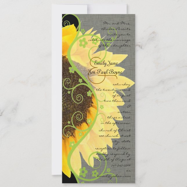 Beautiful Sunflower on Black Wedding Invitation (Front)