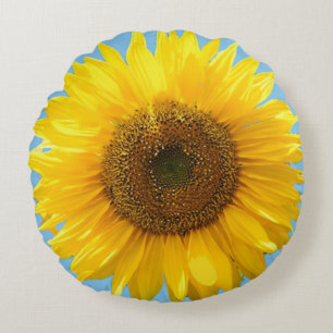 Beautiful Sunflower on Light Teal Round Pillow