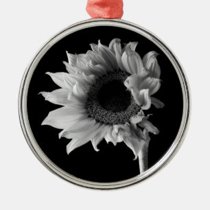 Beautiful Sunflower Portrait in Black and White Metal Ornament