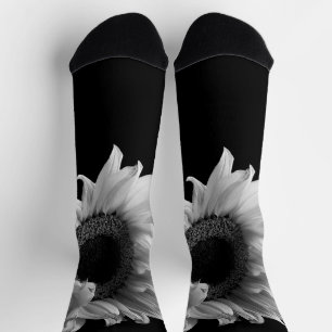 Beautiful Sunflower Portrait in Black and White Socks