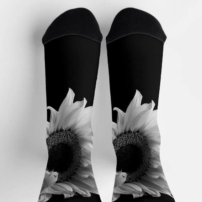 Beautiful Sunflower Portrait in Black and White Socks (Top)