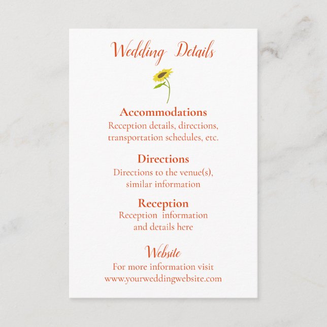 Beautiful Sunflower Wedding Enclosure Card (Front)