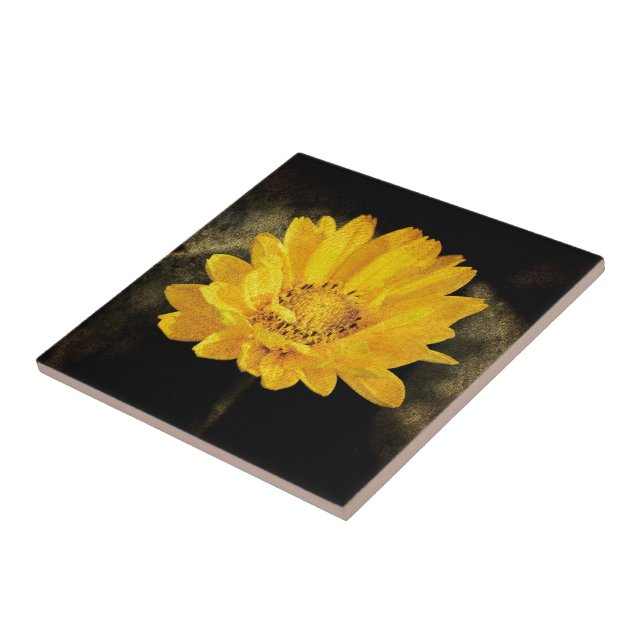 Beautiful Sunflower with Dark Brown Background Ceramic Tile (Side)