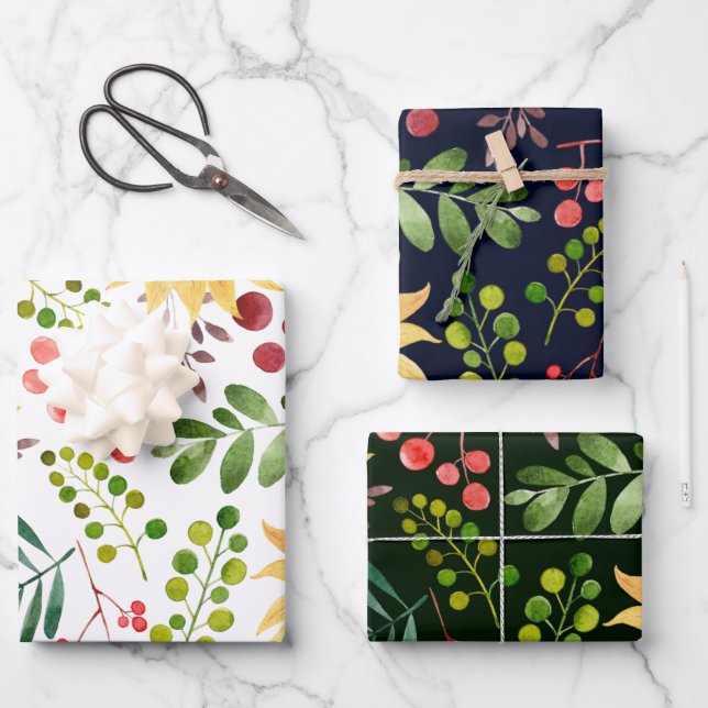 Beautiful Sunflowers and Berries Watercolor  Wrapping Paper Sheet (Front)