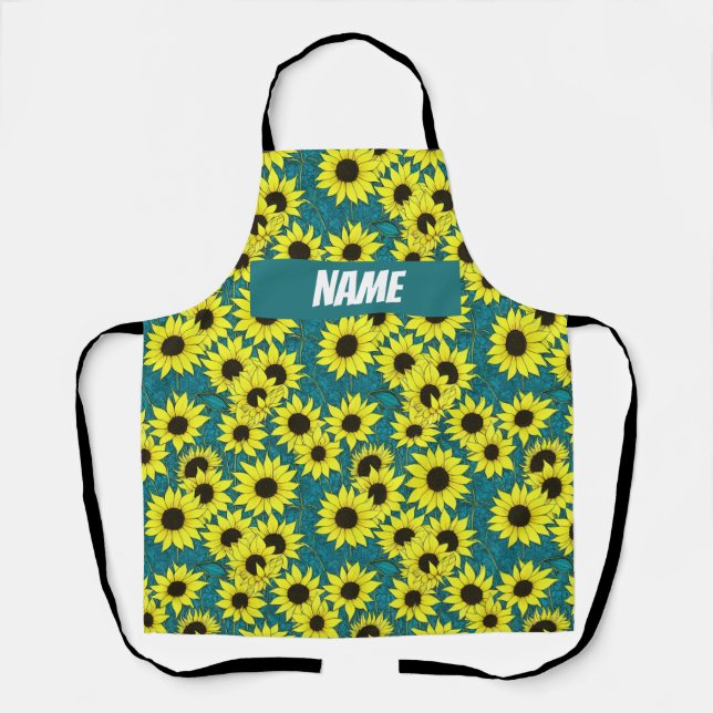 Beautiful sunflowers apron with customisable name (Front)