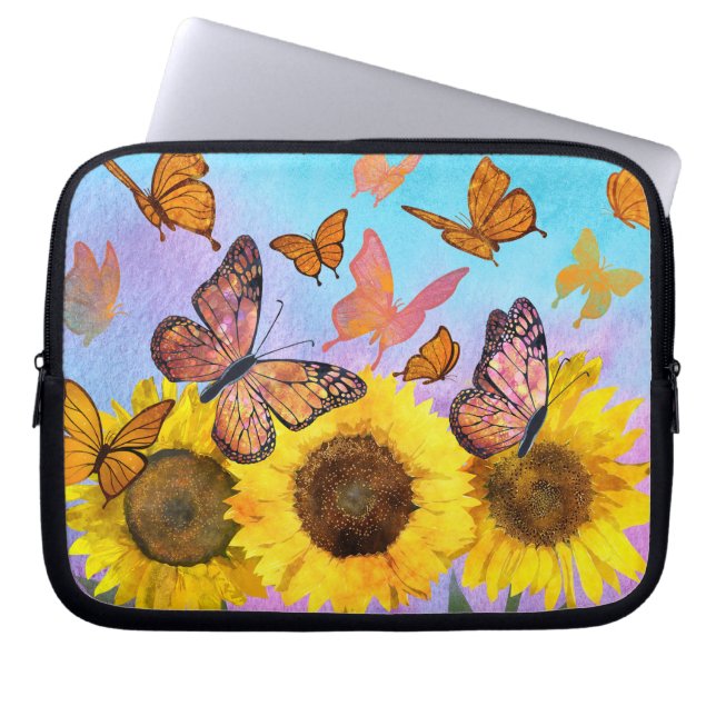 Beautiful Sunflowers Butterflies Flower Garden Laptop Sleeve (Front)
