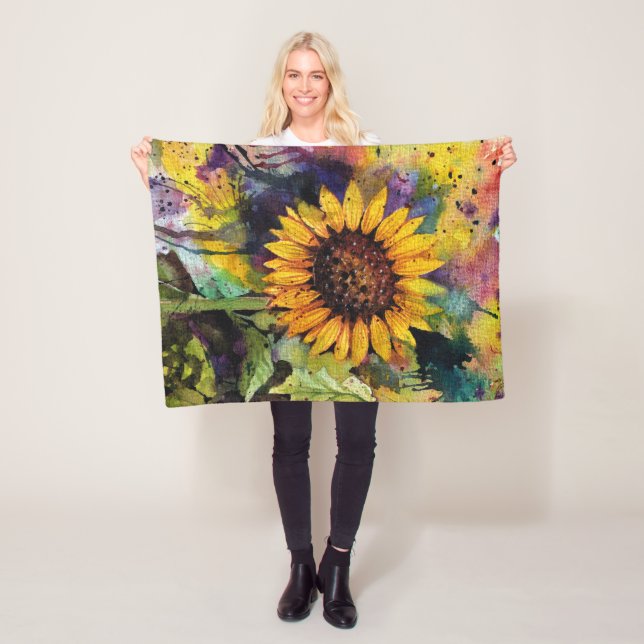 Beautiful Sunflowers In Watercolor  Fleece Blanket (In Situ)