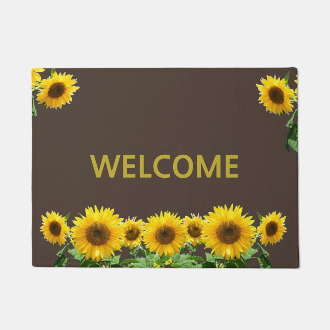 Beautiful Sunflowers on Brown Welcome Doormat (Front)