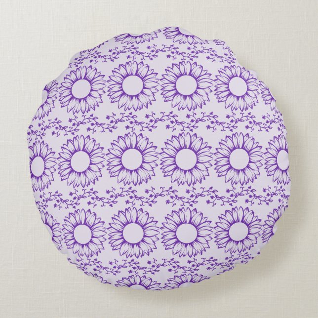 Beautiful Sunflowers Outline Round Cushion (Back)