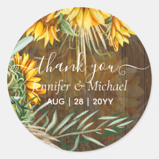Beautiful Sunflowers Pampas Grass Wedding Classic Round Sticker