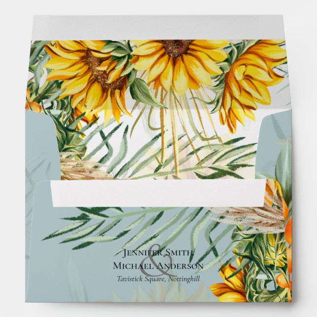 Beautiful Sunflowers Pampas Grass Wedding Envelope (Back (Bottom))