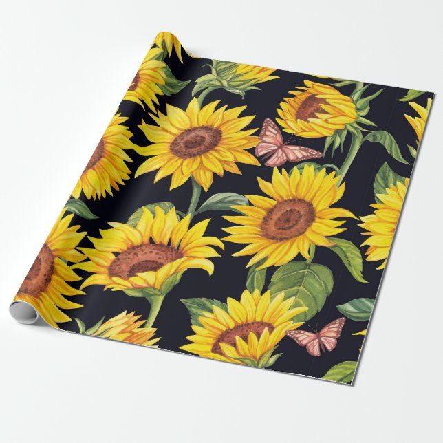 Beautiful Sunflowers pattern Wrapping Paper (Unrolled)