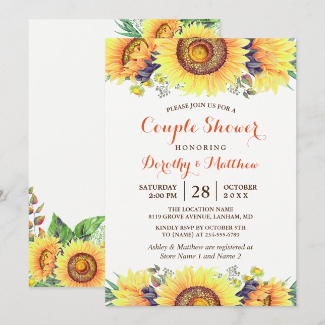 Beautiful Sunflowers Rustic Wedding Couple Shower Invitation (Front/Back)