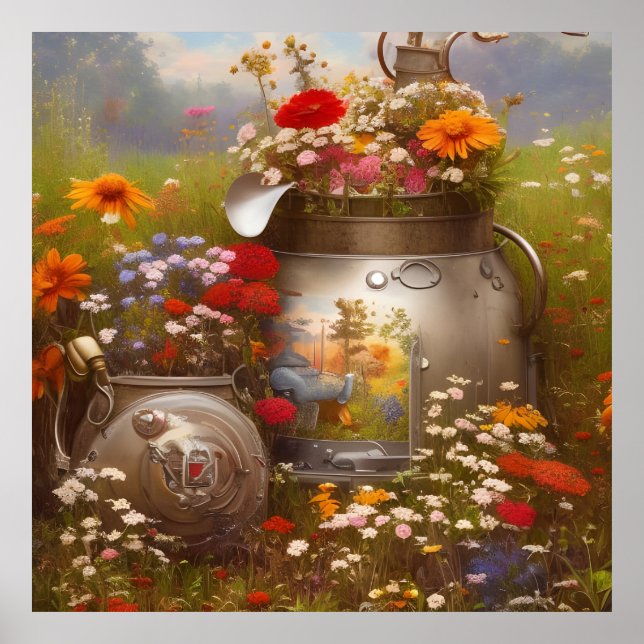 Beautiful sunflowers wildflowers red white blue poster (Front)