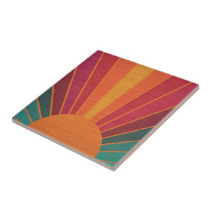 Beautiful Sunny Sun Rays Southwestern Folk Art Ceramic Tile
