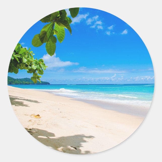 Beautiful Sunny Tropical Beach Photo Classic Round Sticker (Front)