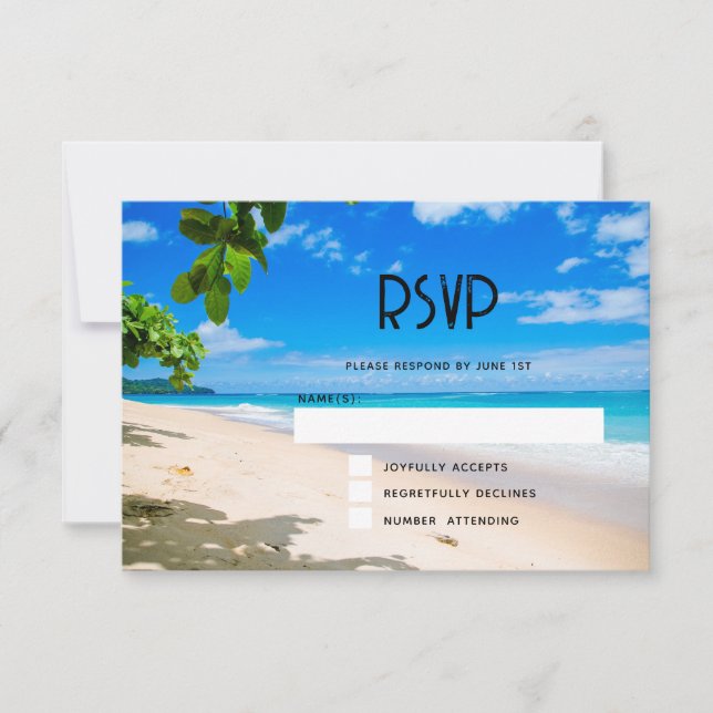 Beautiful Sunny Tropical Beach Photo Wedding RSVP Card (Front)