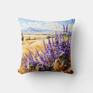 Beautiful Sunny Watercolor Prairie Landscape Cushion