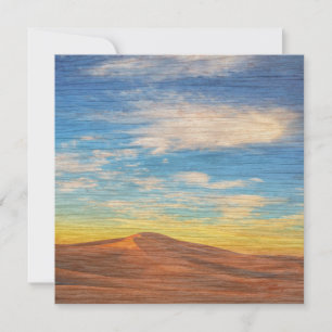 Beautiful Sunrise Over Sand Dunes On Wood Grain Card