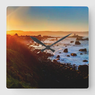 Beautiful Sunrise Over the Cliffs of Crescent City Square Wall Clock
