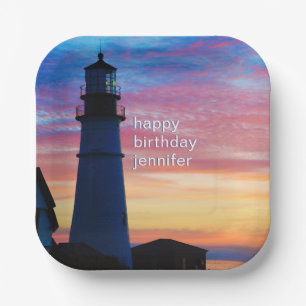 Beautiful Sunrise Portland Head Lighthouse Paper Plate