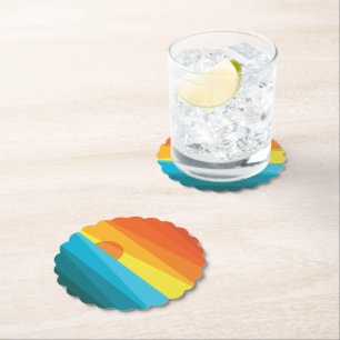 Beautiful Sunset and Sea Waves Paper Coaster
