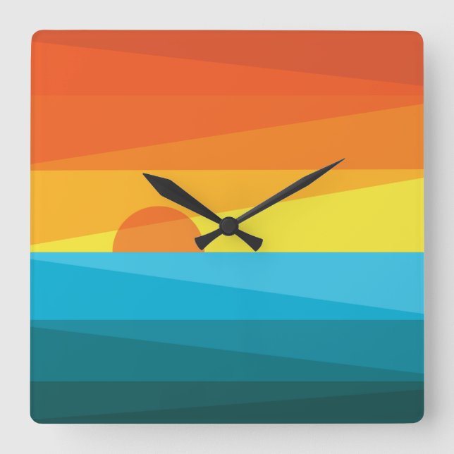 Beautiful Sunset and Sea Waves Square Wall Clock (Front)