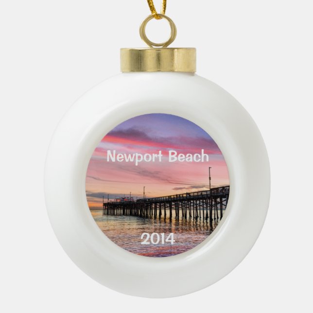 Beautiful Sunset at Newport Beach Ceramic Ball Christmas Ornament (Front)