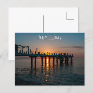 Beautiful sunset at sea. Batumi Georgia Postcard