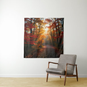 Beautiful Sunset Autumn Forest Landscape Tapestry
