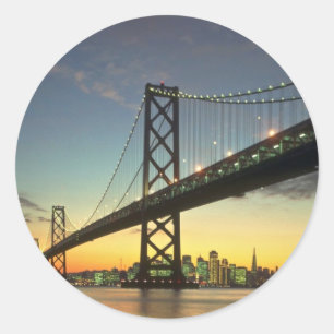 Beautiful Sunset: Bay Bridge, San Francisco, Calif Classic Round Sticker