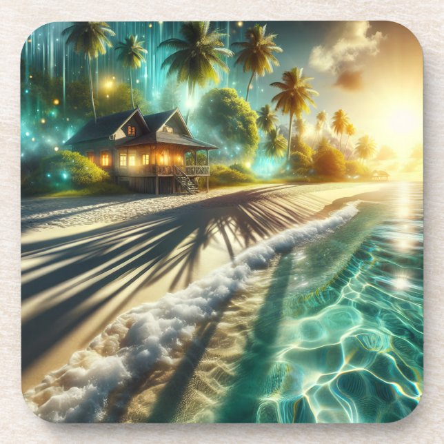 Beautiful Sunset Beach House Themed Coaster (Front)