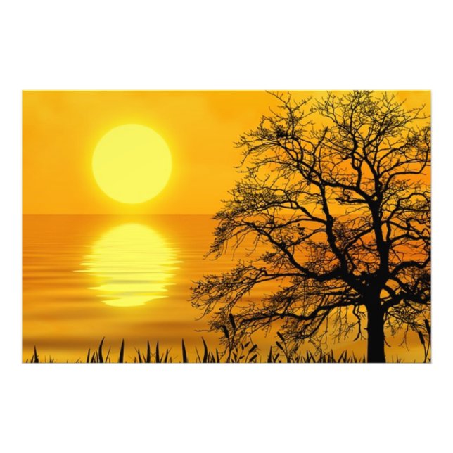 Beautiful sunset by the sea with a yellow sky photo print (Front)