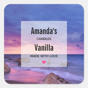 Beautiful Sunset Coastal Photo Candle Business Square Sticker