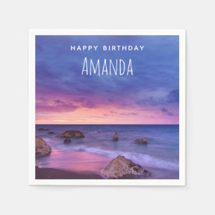 Beautiful Sunset Coastal Photograph Birthday Napkin