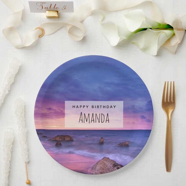 Beautiful Sunset Coastal Photograph Birthday Paper Plate (Wedding)