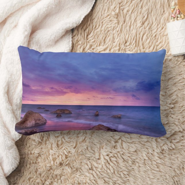 Beautiful Sunset Coastal Photograph Lumbar Cushion (Blanket)