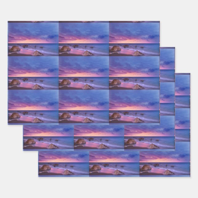 Beautiful Sunset Coastal Photograph Pattern Wrapping Paper Sheet (Set)