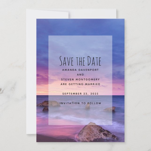Beautiful Sunset Coastal Photograph Wedding Save The Date (Front)