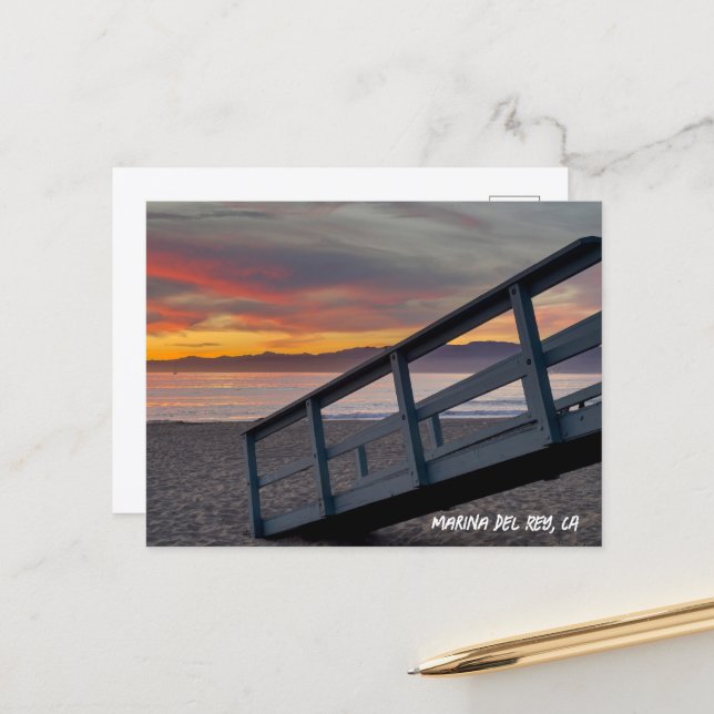 Beautiful Sunset Colours - Marina Del Rey, CA Postcard (Front/Back In Situ)
