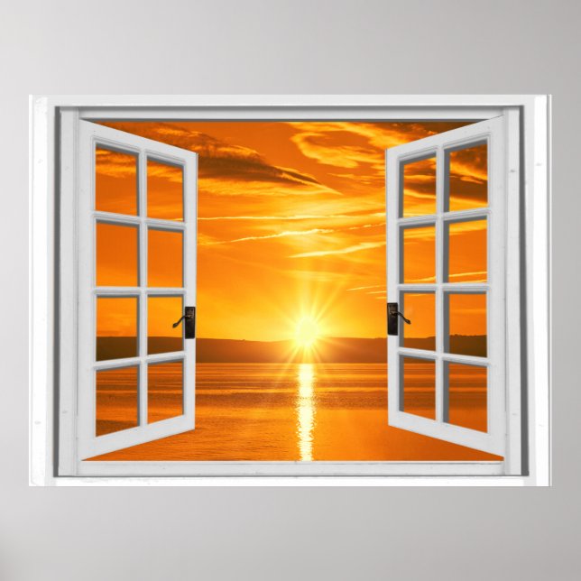 Beautiful Sunset Faux Window View Poster (Front)