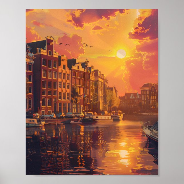 Beautiful Sunset in Amsterdam Netherland Poster (Front)